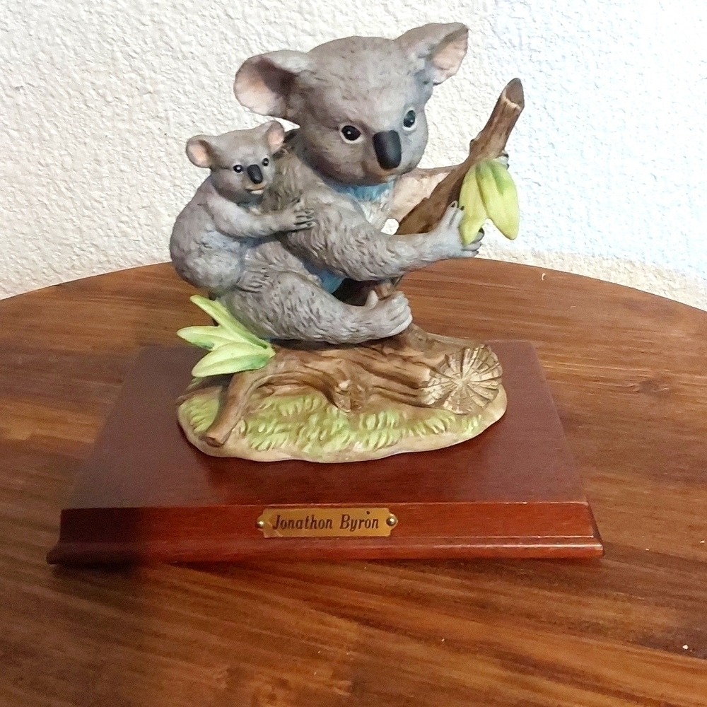 Johnathon Byron Koala Porcelain Figurine on wood base Wild life Decor excellent
